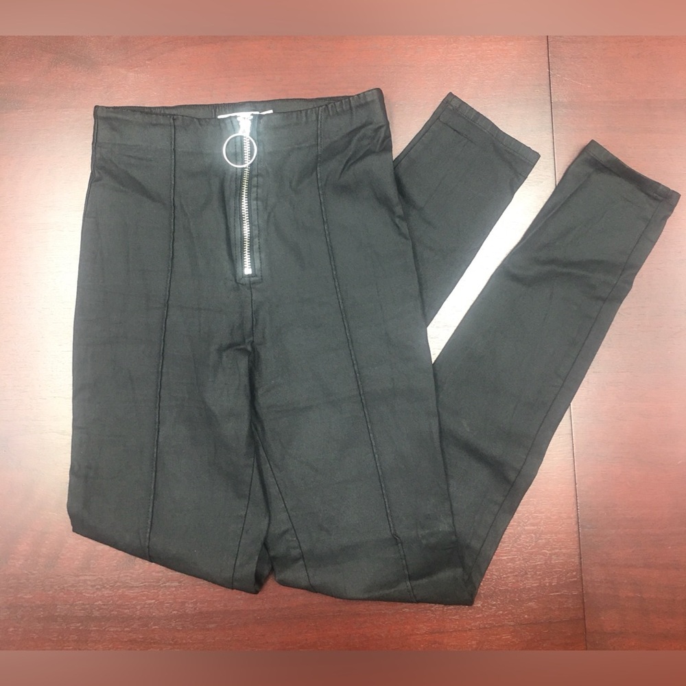 Tiger Mist XS Black Pants Leggings Faux Leather Coated Zipper Pull Women’s